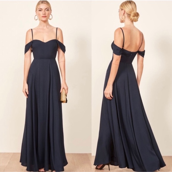 New Reformation Poppy Navy Maxi Dress Size 2 - Picture 3 of 9